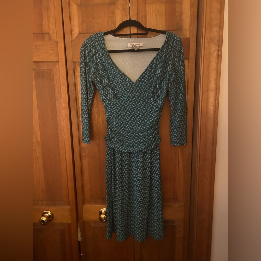 Nine West Women’s Sz 6 Retro/Vintage Inspired Preppy Patterned Turquoise Dress